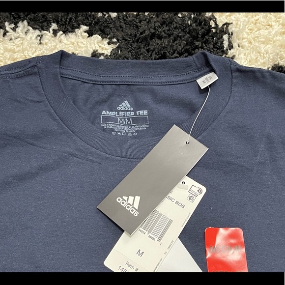 NWT Men Size Medium Adidas Short Sleeve Tee With Logo Print 100% Cotton In Navy - Picture 9 of 11